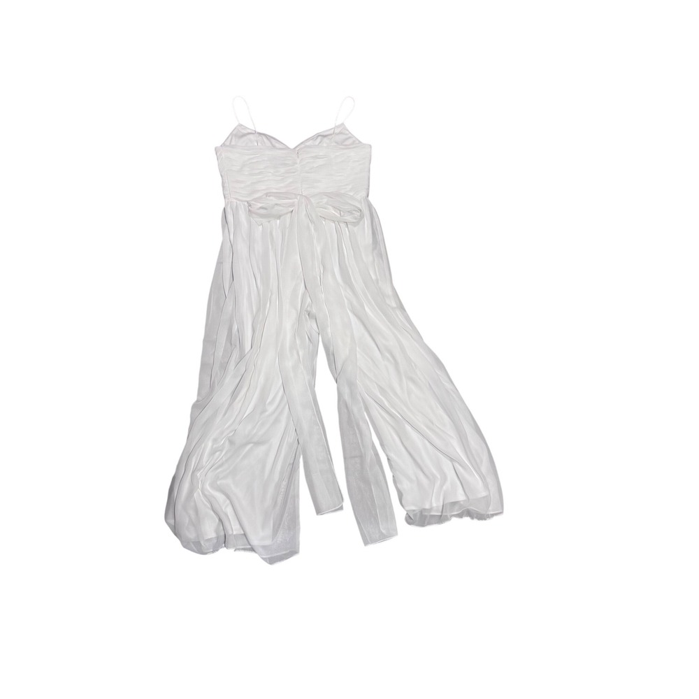 Mac Duggal Leena White Chiffon Gown Jumpsuit Elegant Ruched Bodice Belt Bridal L - Picture 13 of 15